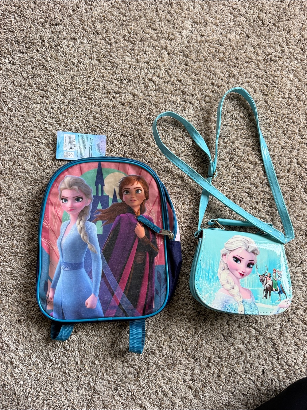 Disney Frozen Teal and Pink Kids Backpack & Crossbody Bag Set
